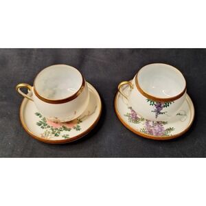 Vintage Set of 2 Soko China Hand Painted Eggshell Porcelain Demitasse Cup Saucer
